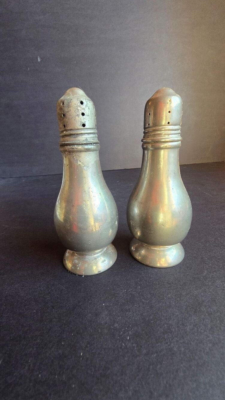 Vintage Revere Pewter Salt Pepper Shakers Set 2 Silver Metal Kitchen